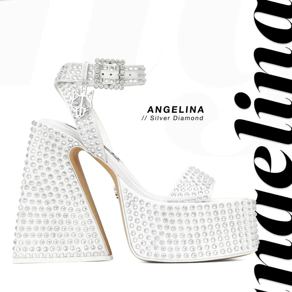 Naked Wolfe Angelina diamond white studded platforms size 36 US 6